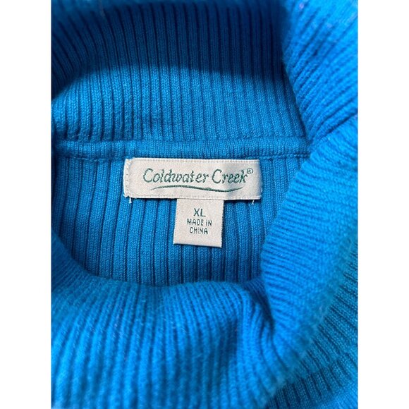 Coldwater Creek Womens Ribbed Turtle Neck Sweater XL Blue Cotton & Nylon - Picture 5 of 9